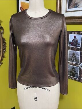 Poof! Shimmery Bronze Long Sleeve Scoop Neck Top